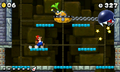 Mario battling Iggy Koopa at World 2-Castle.