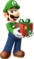 Luigi holding a gift.