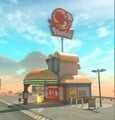 A burger-themed Yoshi's drive-through near Mario Bros. Circuit