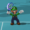 A character taunting in Mario Power Tennis