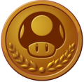 A bronze 1-Up Rally medal in New Super Mario Bros. U Deluxe