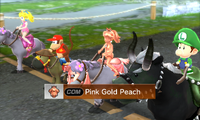 Pink Gold Peach riding on a horse in Pro difficulty from Mario Sports Superstars