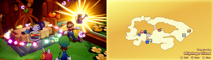 Mario picking up the Bonding Can on Shipshape Island from Mario & Luigi: Brothership.
