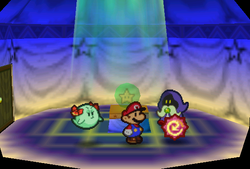 Mario finding a Quick Change Badge in Merlon's House in Toad Town of Paper Mario.