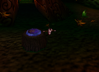 A setup for a Golden Banana for Diddy Kong in Fungi Forest.