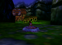 A setup for a Golden Banana for Diddy Kong in Fungi Forest.