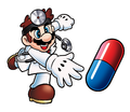 Dr. Mario throws a vitamin capsule