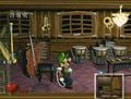 The Conservatory had instruments on the wall, along with steep steps for Luigi to walk on, which are early blue ghost paintings in the final. There is no suckable poster on the wall near the piano.