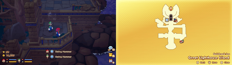 First Hidden Block in the Gulchrock Sea Great Lighthouse Island from Mario & Luigi: Brothership