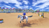 Sonic riding a horse.