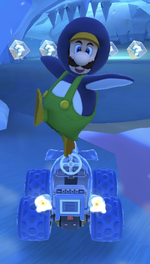 Penguin Luigi performing a trick.