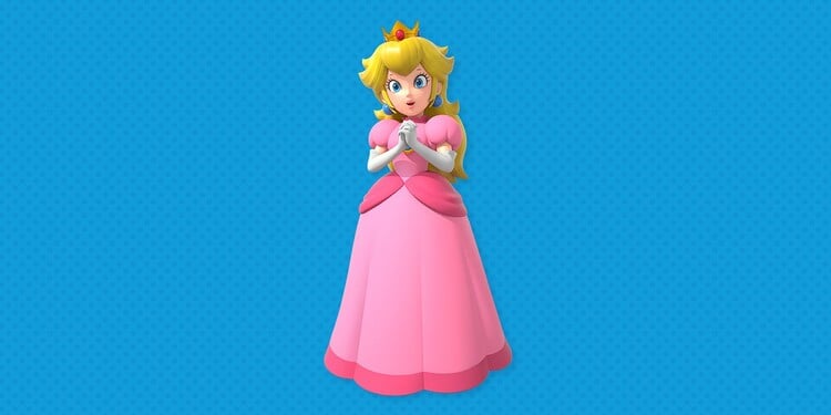 Artwork of Princess Peach shown with the fourth question in the Besties! skill quiz