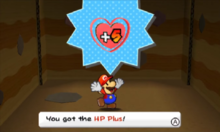 Mario obtaining an HP-Up Heart