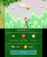 Smiley Flower 5: On top of the highest tree in the last area of the level. Coins appear leading to it, and upon collection causes a trail of coins to appear.