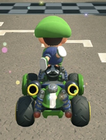 Baby Luigi performing a trick.