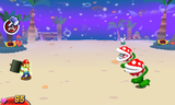 Mario battling two Piranha Plants.