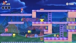 Screenshot of Merry Mini-Land Plus level 4-1+ from the Nintendo Switch version of Mario vs. Donkey Kong