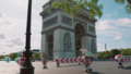 Several Toads buiding a track in Paris in an advertisement promoting Mario Kart Tour