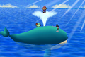 Mario and Bow riding the whale to Lavalava Island