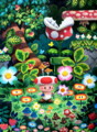 Toad alongside Fire Flowers, Munchers, and a Piranha Plant in a forested area