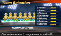 Hammer Bros.' stats in the soccer portion of Mario Sports Superstars