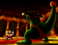 Official art showing Wario and DinoMighty fighting