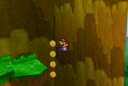 Mario finding 4 Coins above a trampoline in the scene behind Goomba Village of Paper Mario.