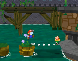 Obtaining the HP Plus badge outside Hooktail Castle in Paper Mario: The Thousand-Year Door