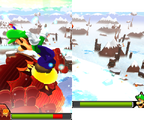 The player using Drill Stomp against Mount Pajamaja X in Mario & Luigi: Dream Team