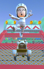 The White Mii Racing Suit performing a trick.