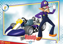 Mario Kart Wii trading card of Waluigi.