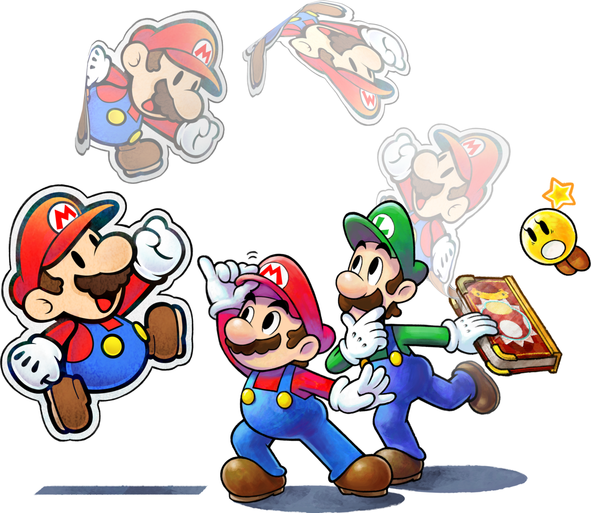 Filemario Luigi Paper Mario And Starlow Mlpj Group Artpng Super Mario Wiki The Mario 4278