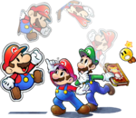 Mario & Luigi: Paper Jam group artwork of Mario, Luigi, Paper Mario, and Starlow