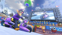 Waluigi at the bottom of Mount Wario in Mario Kart 8