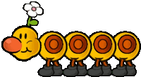 An idle animation of an unused Wiggler design in Super Paper Mario