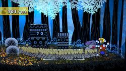 Mario getting a Coin from a bush in The Great Tree of Paper Mario: The Thousand-Year Door for Nintendo Switch.