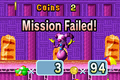 The "Mission Failed!" screen for the coin catching Bonus Mission!