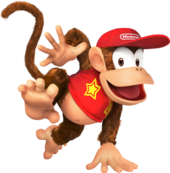 The Nintendo logo appearing on Diddy Kong's cap, and on the walls at Nintendo GameCube in Mario Kart: Double Dash!!.