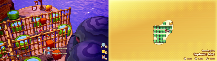 Mario and Luigi near the presents containing Gold Medallion, Speed Bean and Stache Bean on Inphant Islet of Mario & Luigi: Brothership.