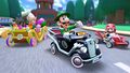 Rosalina (Volendam), Luigi (Lederhosen) and Mario (Baseball) driving on the course