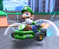 Thumbnail of the Luigi Cup challenge from the 2022 Anniversary Tour; a Time Trial challenge set on Berlin Byways 3