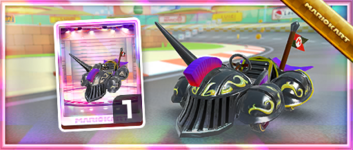 The Black Shielded Speedster from the Spotlight Shop in the 2023 Mario vs. Luigi Tour in Mario Kart Tour