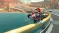 Mario grinding on guard rails in Mario Bros. Circuit