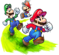 Mario, Luigi, and Paper Mario dashing