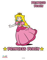 Fully-colored artwork of Princess Peach from a paint-by-number activity