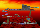 Screenshot of Bowser in the Fire Sea from Super Mario 64.