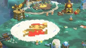 The decorations for Camp Central after using a 30th Anniversary Mario - Classic Color amiibo in Super Mario Bros. Wonder – Nintendo Switch 2 Edition + Meetup in Bellabel Park