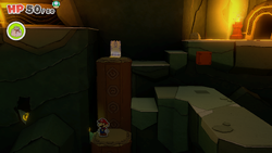 Mario standing near 5 Coins in Earth Vellumental Temple of The Origami King.