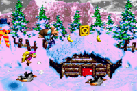 The location of the letter O in Lemguin Lunge, from the Game Boy Advance version of Donkey Kong Country 3.