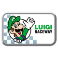 A badge with a Luigi Raceway logo